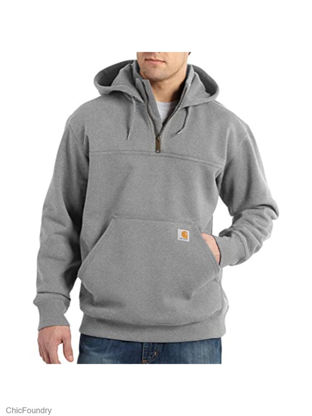 Quarter-Zip Pullover Hoodie with Kangaroo Pocket & Security Pocket